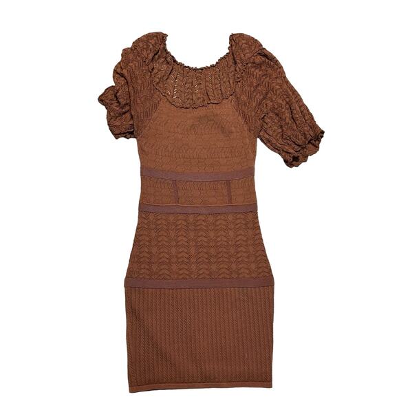 Catherine Malandrino Size Small Brown Knit Fitted Dress‎ Puffy Sleeve NWT - Picture 1 of 5